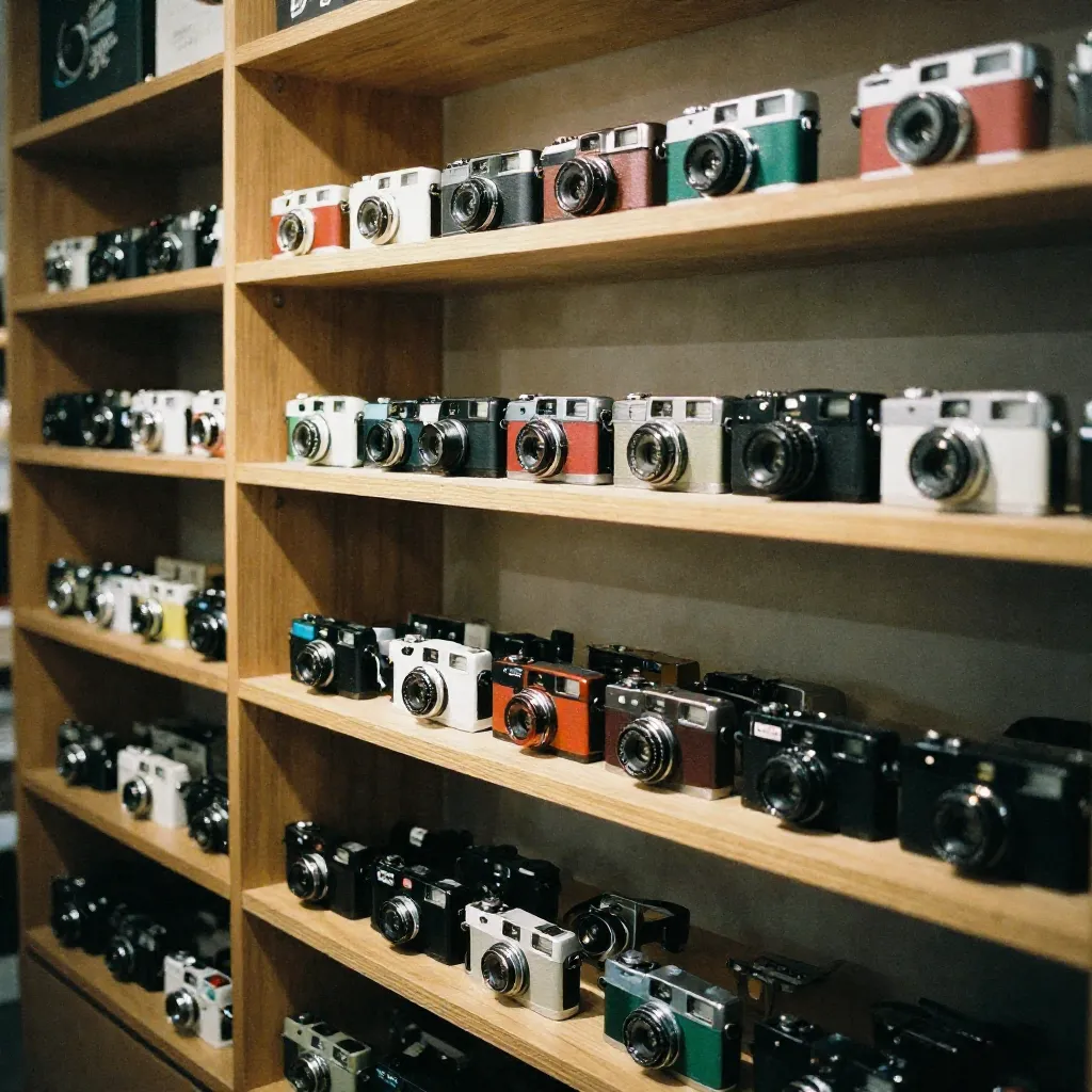 Bright interior with wooden shelving and plants